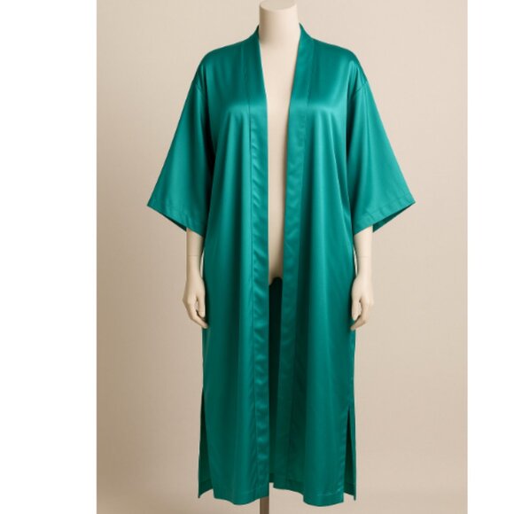 Vintage Victoria’s Secret Gold Label Satin Teal Kimono Robe One Size - Picture 1 of 13
